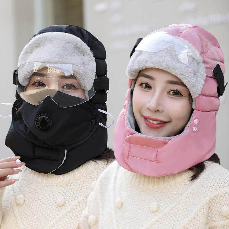 Winter Lei Feng Hat for Men and Women Riding Electric Bikes, Fleece-Lined Face Mask, Thickened for Winter, Cold-Proof, Warm, Ear-Protecting, Hooded Cotton Hat