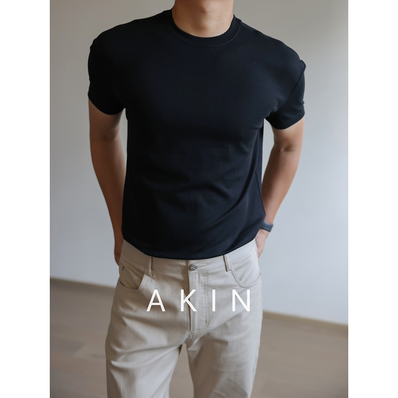 Akin Small Neckline Xinjiang Long-Staple Cotton Slim-Fit Short-Sleeve Men's Summer Crew Neck T-Shirt for Business Layering