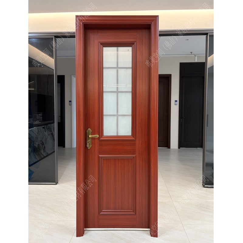 Chinese-Style Aluminum Alloy Bedroom, Bathroom, Toilet, Kitchen Door with Red Walnut Wood Grain Color and Hollow Tempered Glass Chinese-Style Aluminum Alloy Bedroom, Bathroom, Toilet, Kitchen Door with Red Walnut Wood Grain Color and Hollow Tempered Glass