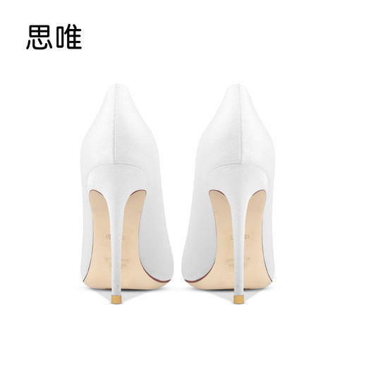 白色绸缎花卉高跟鞋女2025年新款细跟尖头浅口时尚百搭珍珠单跟鞋