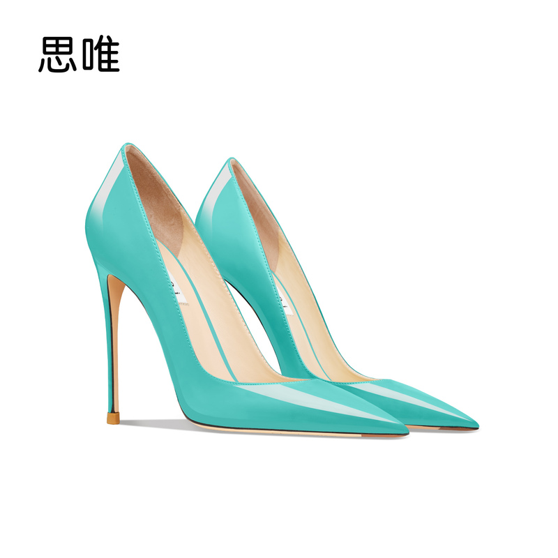 Siwei Genuine Leather Sky Blue High Heels Women's Stiletto 2026 New Sexy Work Shoes Professional Patent Leather Single Shoes Siwei Genuine Leather Sky Blue High Heels Women's Stiletto 2026 New Sexy Work Shoes Professional Patent Leather Single Shoes