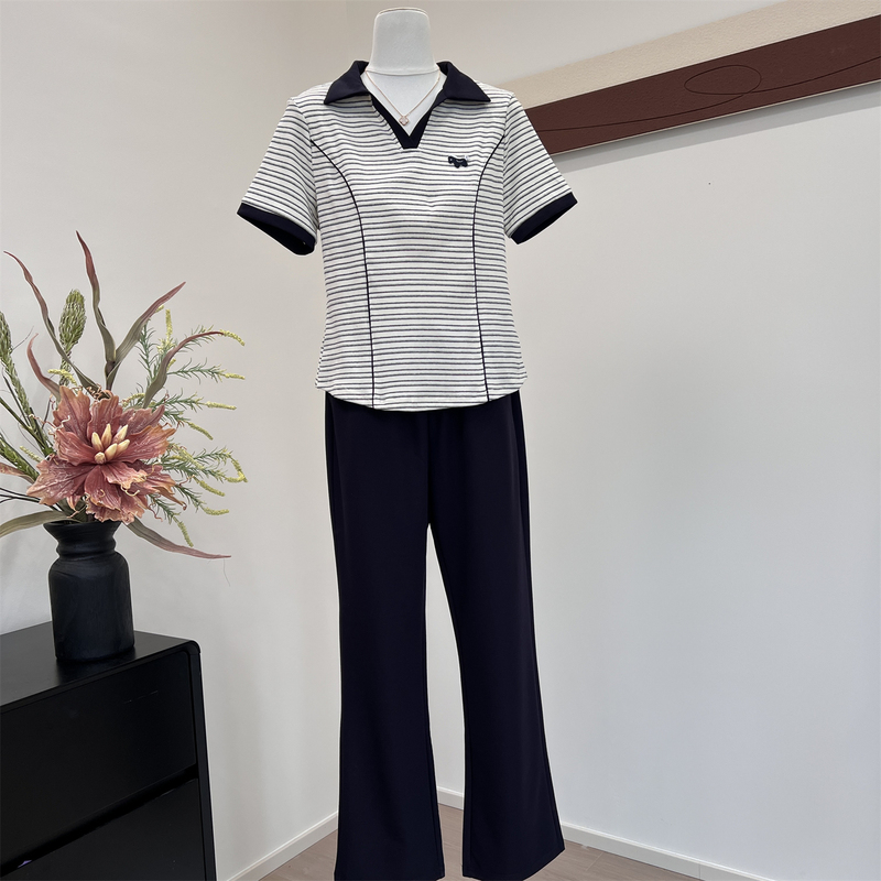 Fashionable Mom Summer Short-Sleeve T-Shirt Set with Lapel 2026 New Style Middle-Aged Women's Casual Sportswear Two-Piece Set Fashionable Mom Summer Short-Sleeve T-Shirt Set with Lapel 2026 New Style Middle-Aged Women's Casual Sportswear Two-Piece Set