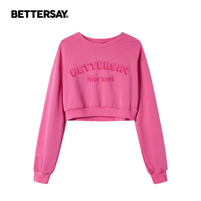Bettersay Sweet and Spicy Short Long-Sleeve Dopamine Loose Sweatshirt with Exposed Navel, Sweet and Cool Top with a Sense of Design