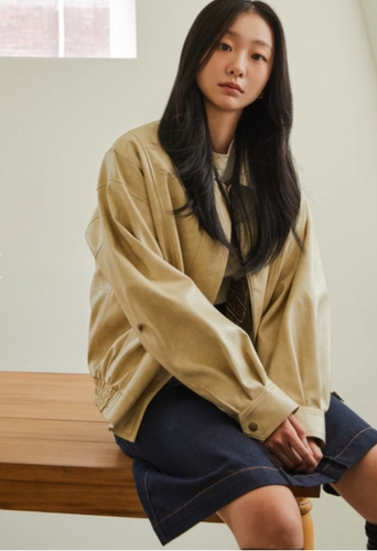 Корейская подлинная подлинность 1081609 лацкат ретро -кожаная куртка