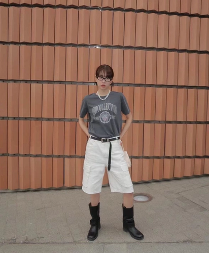 Корейский подлинный oioi1042610 хлопок 100 мужской и женский и тот же ретро -короткий топ