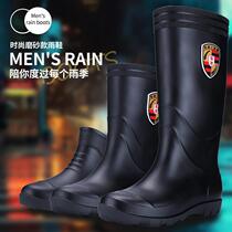Rain boots mens thick-soled wear-resistant rain boots waterproof and non-slip construction site medium and short tube mens special large size water shoes rubber shoes