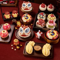 Babys first birthday Lion Awakening steamed buns steamed buns and noodles full moon cakes pure handmade fruit and vegetable juice cakes for a hundred days