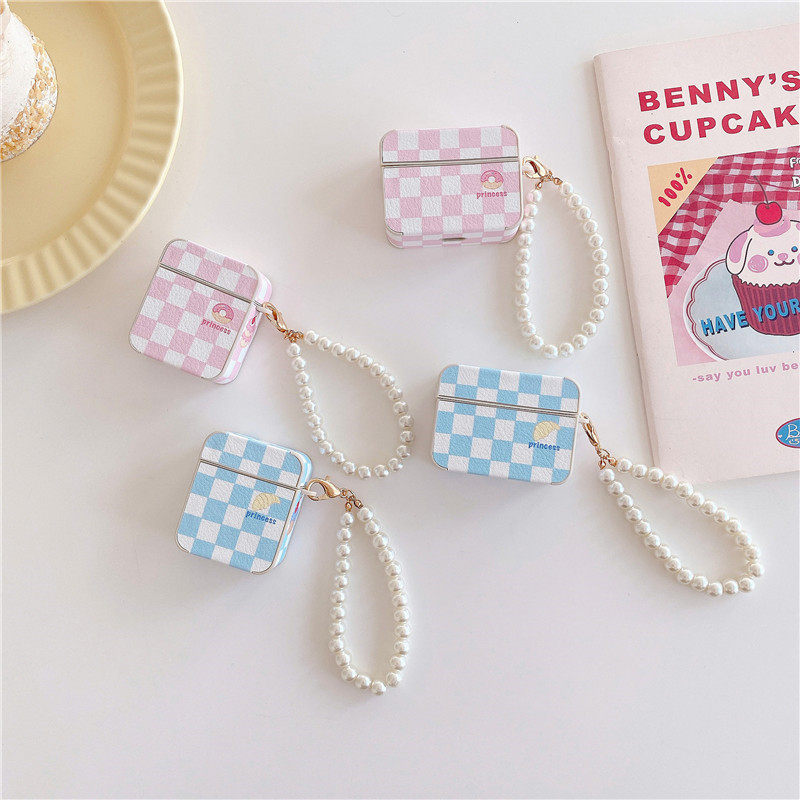 Appliqued powder blue plaid apply AirPods1 2 generation headphone sleeve Pro Apple 3 generation wireless Bluetooth protection shell tide