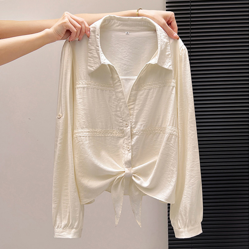 2026 Spring New Style Fake Two-Piece Patchwork Silk Shirt for Women, Long Sleeve, Stylish, Age-Reducing Mulberry Silk Blouse