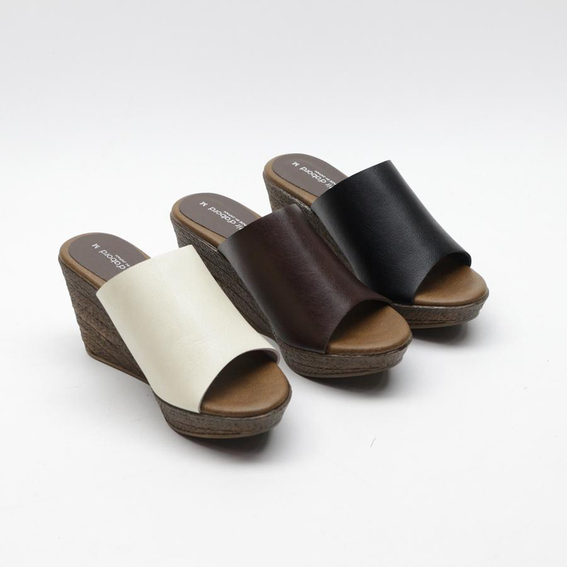 Japan Imported Women's High-Heeled Slippers, Comfortable New Casual Pure Color Wedge Heels 92970