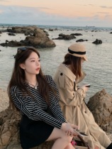 Black and white striped undershirt woman inside lap 2022 Early spring new long sleeves T-shirt loose casual Lazy Wind Blouse