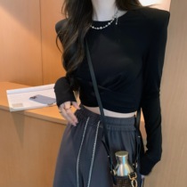 Cross design for a long sleeve blouse Womens spring new womens team hot girl pure desire to be thin and open-shirt T-shirt