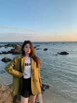 Korean Ensemble Euni Double Row Buttons Casual Suit Jacket Woman 2022 Early spring Temperament Olive Green West Suit Little Subblouse