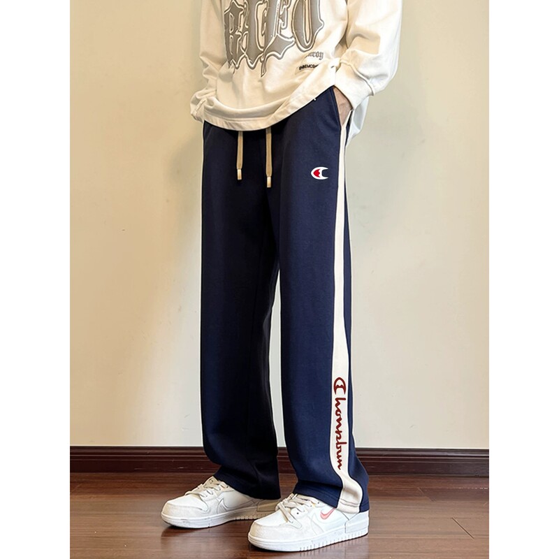 Jogging Champion Color-Blocked Sports Sweatpants for Women, New Spring and Autumn Trendy Loose Straight Wide-Leg Striped Casual Pants