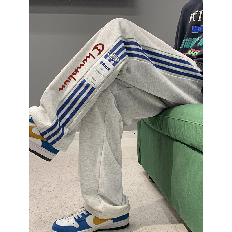 Jogging Champion American Style Sports Sweatpants for Women, New Spring and Autumn Trendy Brand Loose Fit Versatile Striped Straight Wide-Leg Casual Pants