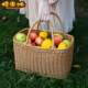 Floral Blue Woven Basket Bamboo Basket Storage Basket Picnic Basket ins Large Portable Rattan Shopping and Picking Basket