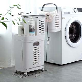 Sanqinghua Household Laundry Basket, Large Layered Movable Wall-Mounted Laundry Basket, Storage Basket, Bathroom Shelf