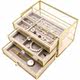 Vintage Glass Jewelry Storage Box Dustproof Style with Gold Edge for Organizing Earrings, Rings, and Jewelry Accessories