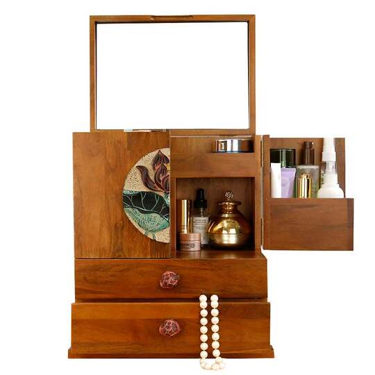 Cosmetic Storage Box Artifact Desktop Storage Rack Solid Wood High-End Skin Care Products Lipstick Popular Dressing Table Jewelry Box