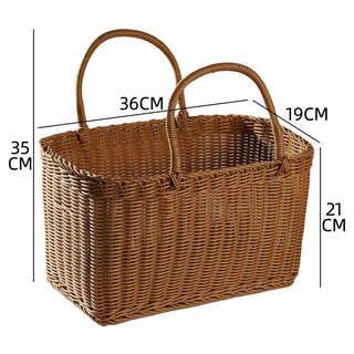 Floral Blue Woven Basket Bamboo Basket Storage Basket Picnic Basket ins Large Portable Rattan Shopping and Picking Basket
