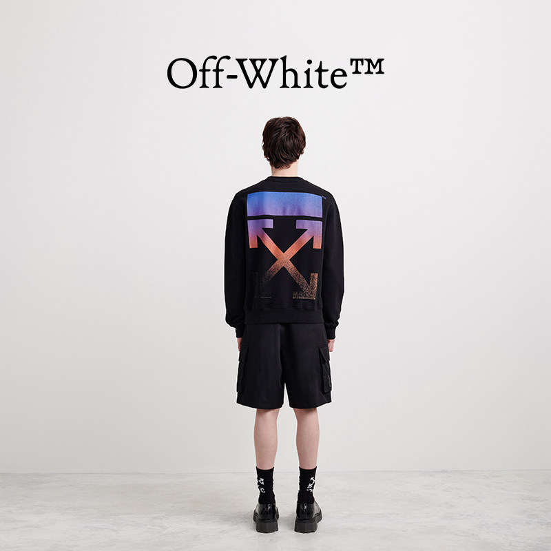 OFF-WHITE Men's black Gradient Diagram Arrow printing logo long sleeves and round collar T
