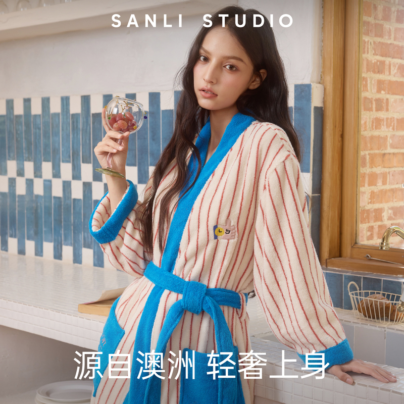 Sanli Yanjiu Institute Sweet Wild Bathrobe Australian Cotton Pure Cotton Women's Autumn and Winter Absorbent Quick-Drying All-Cotton Robe Bath Towel Can Be Worn by Men Sanli Yanjiu Institute Sweet Wild Bathrobe Australian Cotton Pure Cotton Women's Autumn and Winter Absorbent Quick-Drying All-Cotton Robe Bath Towel Can Be Worn by Men