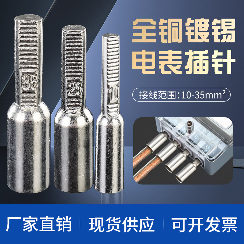 DTA全铜电表插针 10/16/25/35平方 电表箱专用针式线鼻子纯铜镀锡