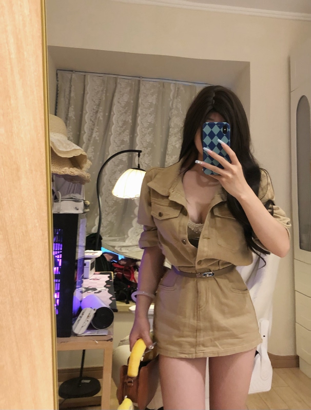 What Strawberry/Easy to Control Workwear One-Piece Dress~Pure Desire Intellectual Collection! Shirt Hip-Covering Skirt One-Piece Autumn