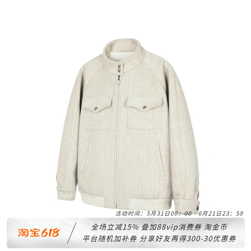 New Decay Wool Blend Single-Sided Herringbone Harrington Lapel Stand Collar Jacket New Decay Wool Blend Single-Sided Herringbone Harrington Lapel Stand Collar Jacket