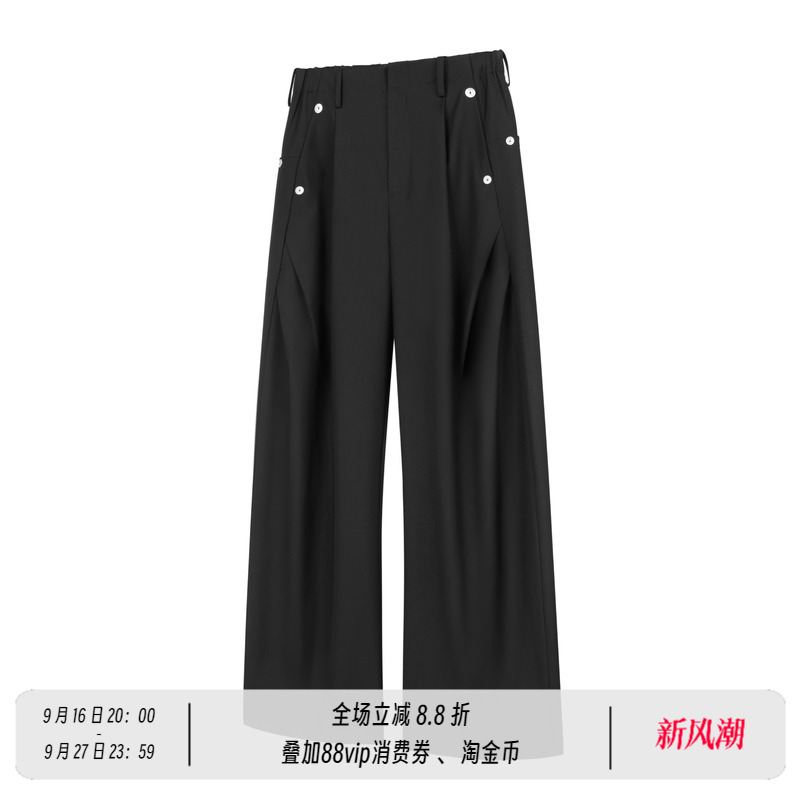 New Decay Button Pleated Black Straight-Leg Dress Pants Casual Trousers for Men and Women New Decay Button Pleated Black Straight-Leg Dress Pants Casual Trousers for Men and Women