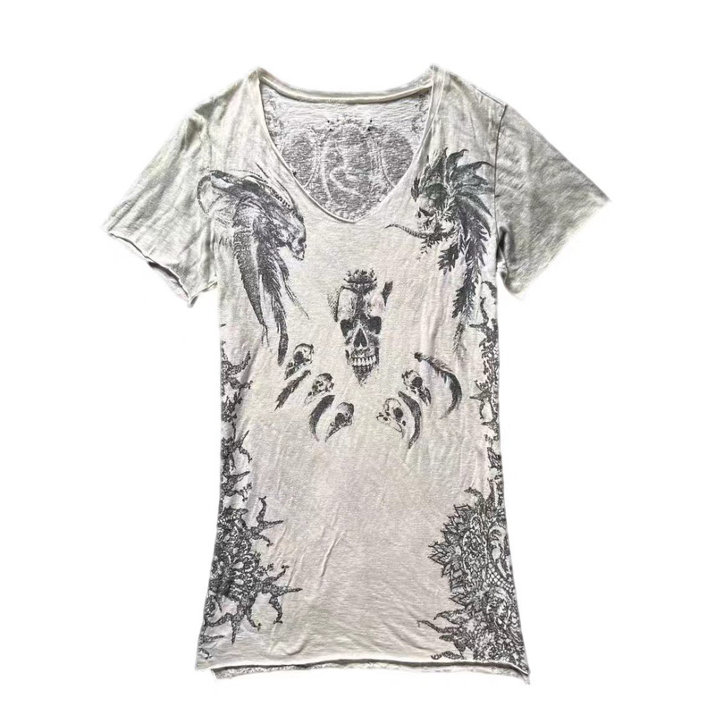 Ifsixwasnine Visual Artist Rare Skull Feather Print Pattern Short-Sleeve T-Shirt Ifsixwasnine Visual Artist Rare Skull Feather Print Pattern Short-Sleeve T-Shirt