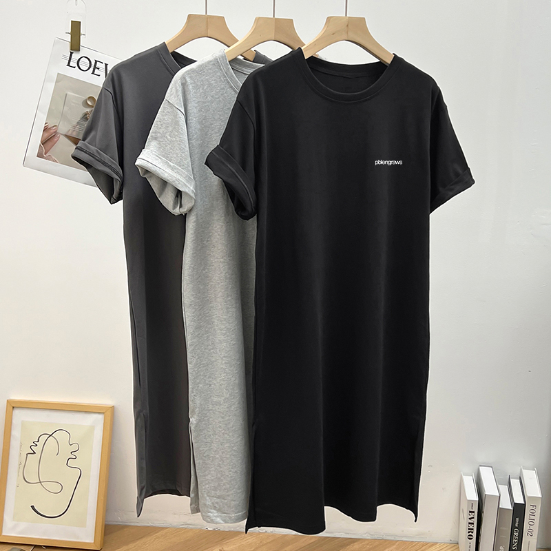 Black Summer New Casual Plus-Size Mid-Length Over-The-Knee T-Shirt Dress Women's Dress Fat mm Short-Sleeved Top Black Summer New Casual Plus-Size Mid-Length Over-The-Knee T-Shirt Dress Women's Dress Fat mm Short-Sleeved Top