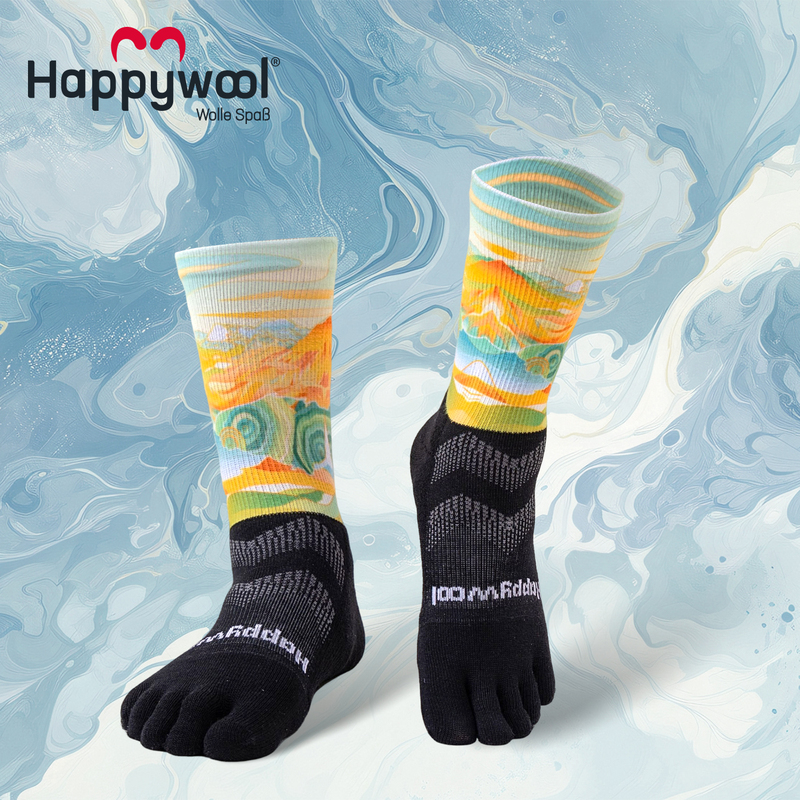 Happywool Designer Collaboration Mid-Calf Shock-Absorbing Merino Wool Trail Running Five-Toe Socks Happywool Designer Collaboration Mid-Calf Shock-Absorbing Merino Wool Trail Running Five-Toe Socks