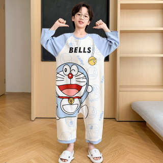男童连体睡衣儿童连身家居服纯棉春秋男孩薄款卡通长袖防踢被睡袋