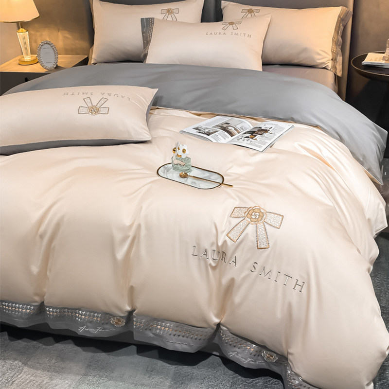 Light luxury cotton four-piece set 100 pure cotton long-staple cotton sheets quilt cover bedding bedding 160 high-end sense