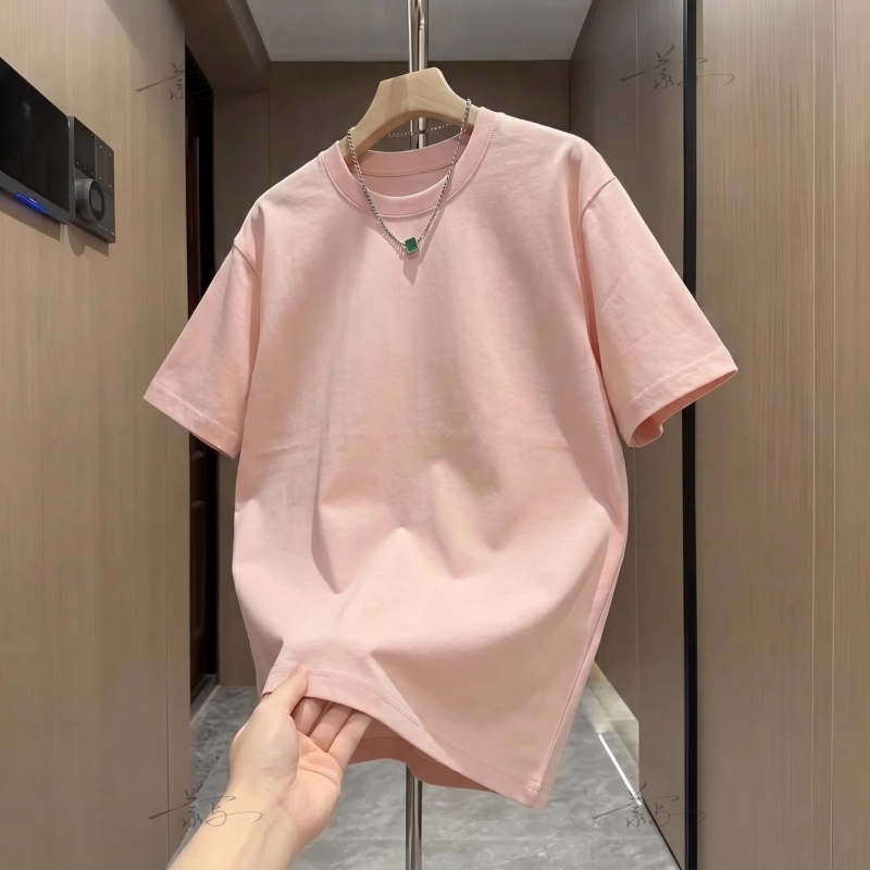 Pink T-Shirt for Men, Short-Sleeved, Summer 2026 New Style, American Simple Style, Pure Cotton, Heavyweight, Loose Fit, Trendy Brand, Fashionable T-Shirt