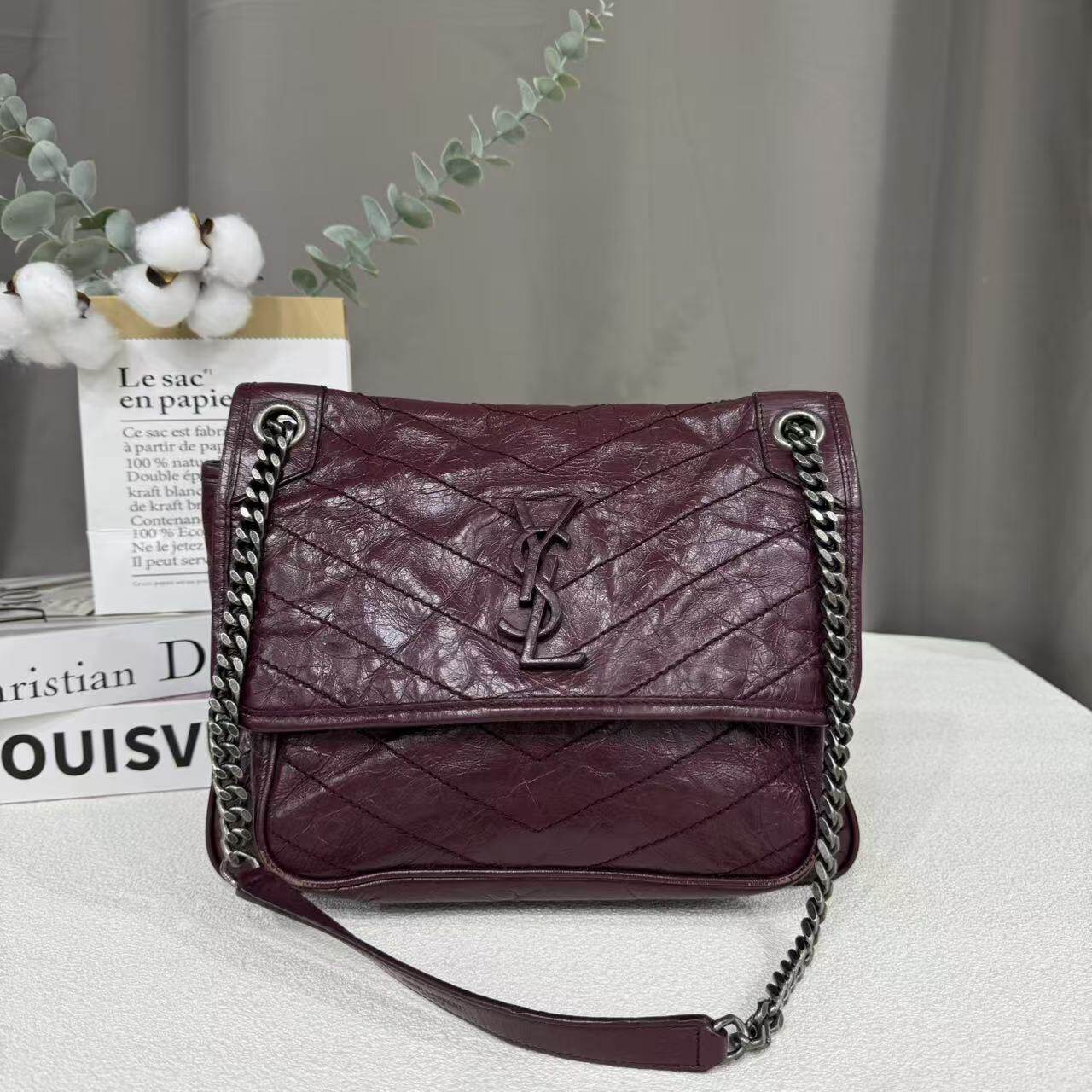 Новинка 97 / YSL Saint Laurent бордовая сумка через плечо niki среднего размера, сумка-мессенджер, блуждающая сумка с ленивым ветром Изображение 1