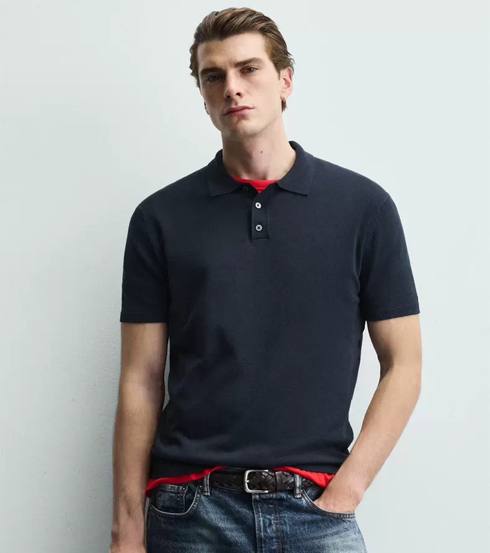 Za2025 Winter New Arrival Men's Slim Fit Straight Collar Short Sleeve Knitted Polo Shirt 0304427 401