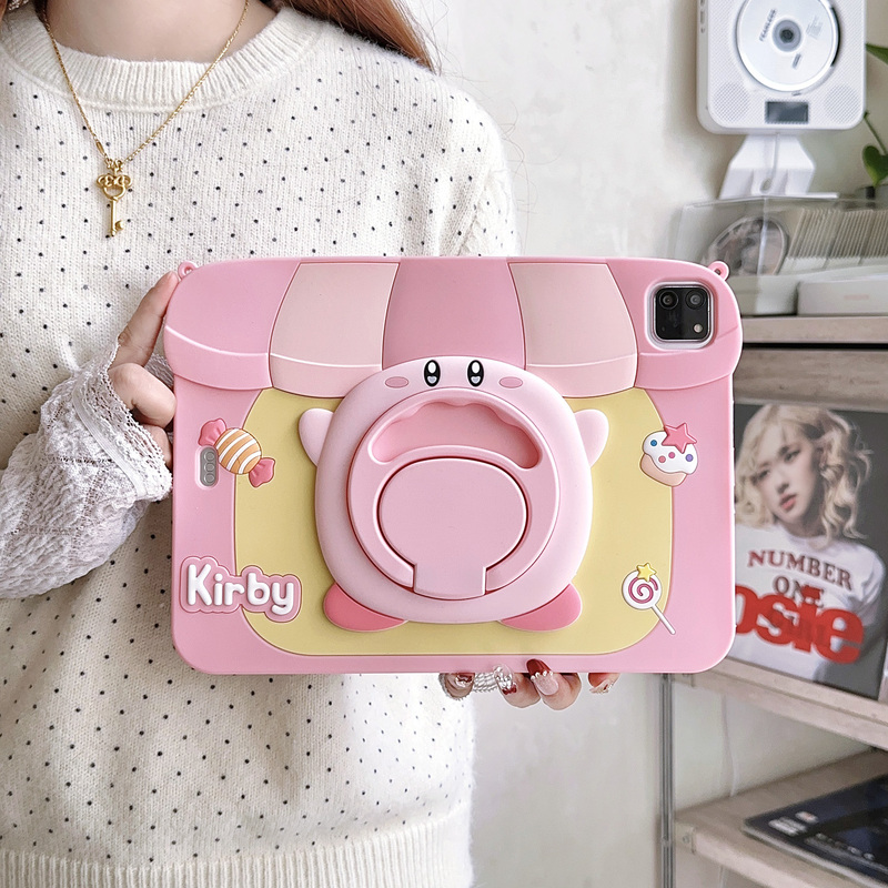 Kirby Dessert House 360-Degree Rotating iPad 11 Protective Case Air876 Protective Cover Mini7 Cute Cartoon Suitable for Apple Pro 11inch Silicone Ipad9 Anti-Fall Ipad12 Generation Tablet Case