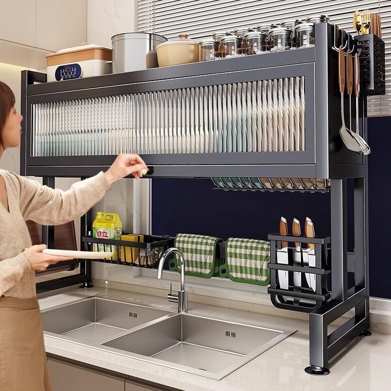 Kitchen Sink Storage Rack Countertop Dish Rack Sink Cupboard Multifunctional Dustproof with Cabinet Door Dish Storage Draining Rack Kitchen Sink Storage Rack Countertop Dish Rack Sink Cupboard Multifunctional Dustproof with Cabinet Door Dish Storage Draining Rack