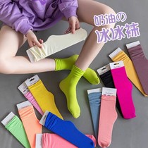 Socks Children Fall Thin style Breathable Pile Socks Socks Pure Ice Silk Socks Ins Trend Students Long Silo Jk Green Socks
