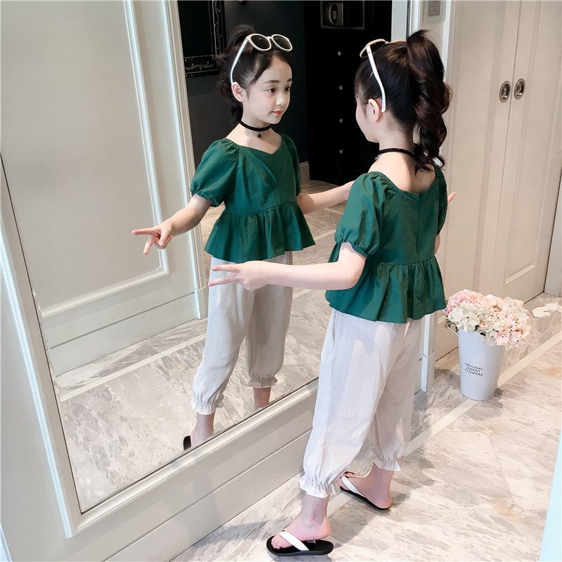 Girls summer suits 2022 new summer girls big boys fashion casual short-sleeved Western style children's girls two-piece suit
