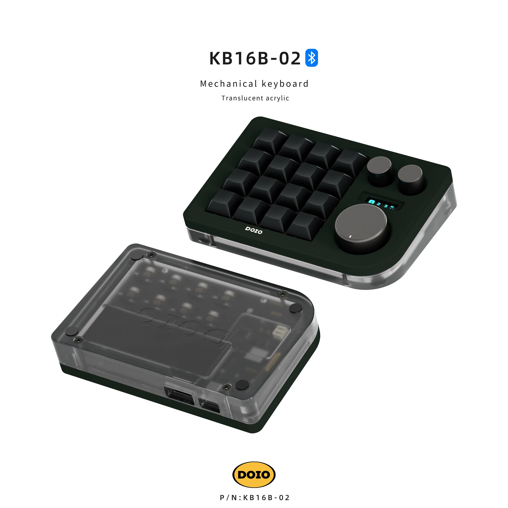 Doio 16-клавишная дизайнерская мини-клавиатура настраиваемая Bluetooth двухрежимная беспроводная механическая клавиатура KB16B-02