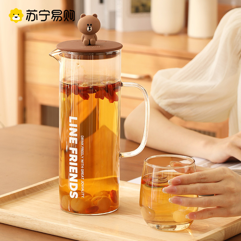 LINE FRIENDS Cold Water Pot Home Cartoon Glass High Temperature Resistant Teapot Large Capacity Cold Brew Cool Water Cup 2479-Taobao