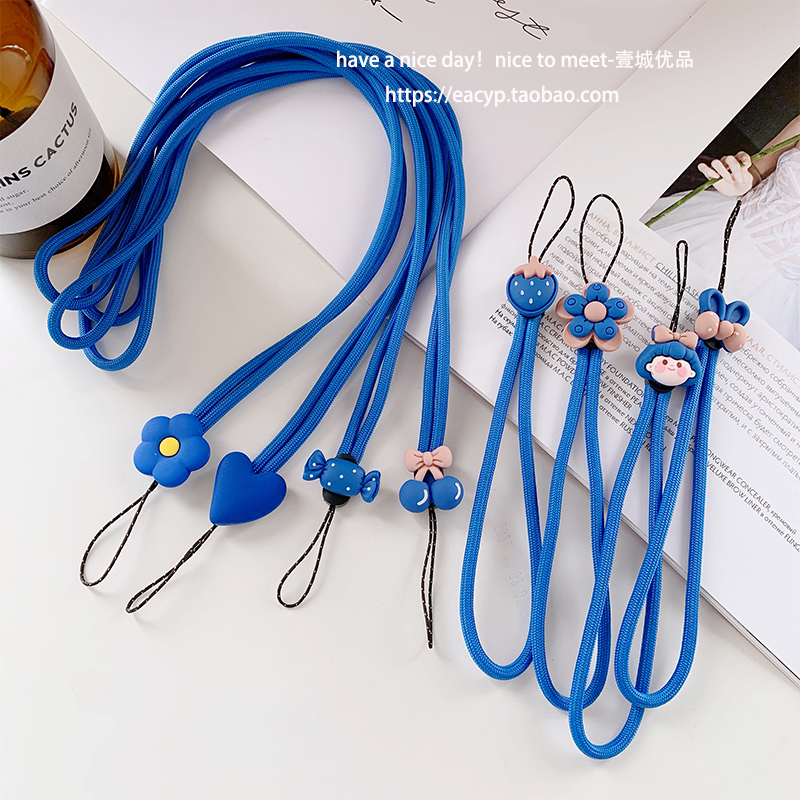 Klein blue cartoon cherry candy bear mobile phone lanyard hanging neck rope personalized mobile phone lanyard anti-fall pendant hanging hand