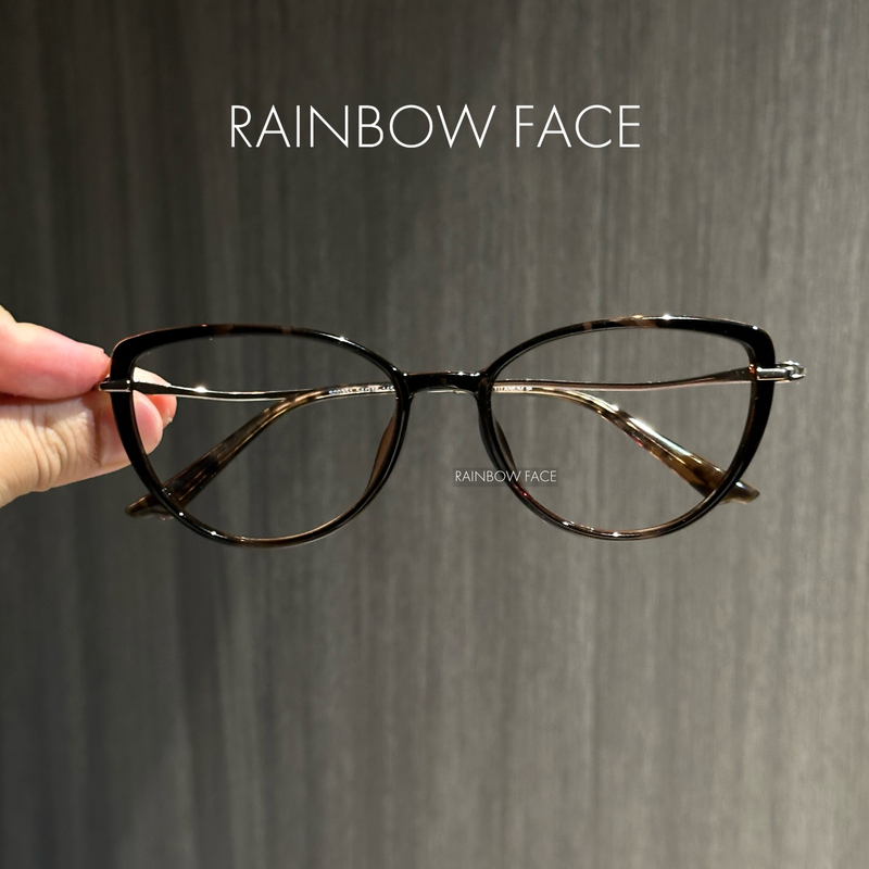 145mm Tortoiseshell Cat-Eye Ultra-Light Titanium Women's Prescription Eyeglass Frame, Anti-Blue Light, Large Frame, Can Be Customized with Prescription Lenses, Plain Glasses, Old Money Style