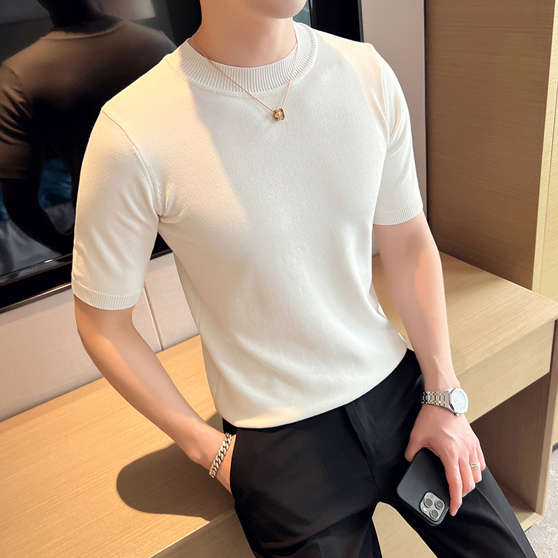 Spring and Autumn Half-Turtleneck Sweater for Men, Half-Sleeve Casual Knitwear, Korean Style Trendy Slim-Fit Men's Knit Base Shirt