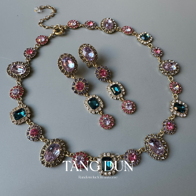 Downton Retro Colorful Rhinestone Elegant Necklace and Earrings Downton Retro Colorful Rhinestone Elegant Necklace and Earrings