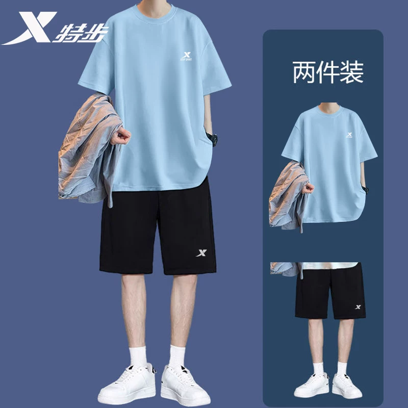 Xtep, спортивный костюм, летний набор, футболка с коротким рукавом, тонкие шелковые быстро сохнущие шорты, для подростков