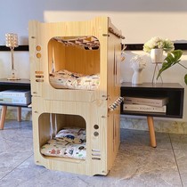 Double Nets Red Semi-Enclosed Cat Litter Basin Cat Litter Integrated Wood House Cat House Wooden Box Villa Four Seasons Universal Hammock